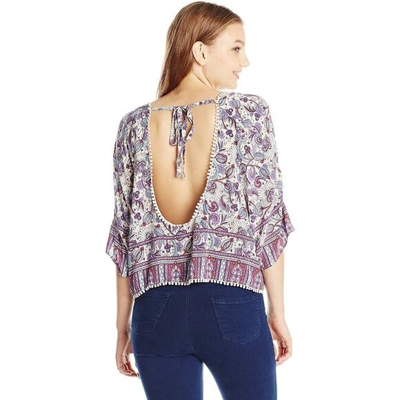 Rip Curl Women's Purple Blouse Floral Skyla Printed Shirt Top size S M - Picture 6 of 11